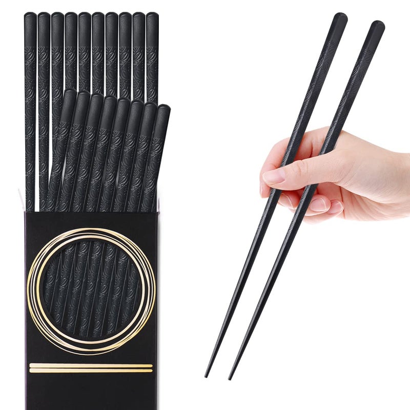 GLAMFIELDS 10-Pairs Fiberglass Chopsticks - sushi Reusable Chop sticks for food, Dishwasher Safe, 9.5 Inches - Black Flower - Image 1